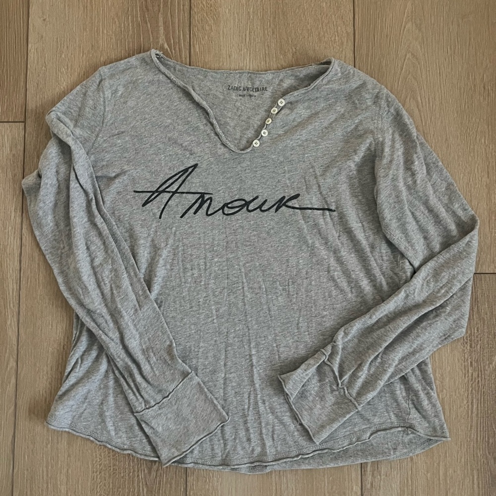 Zadig & Voltaire Amour Gray Long Sleeve Top Women’s S/M